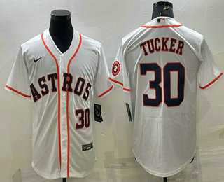 Men%27s Houston Astros #30 Kyle Tucker Number White With Patch Stitched MLB Cool Base Nike Jersey